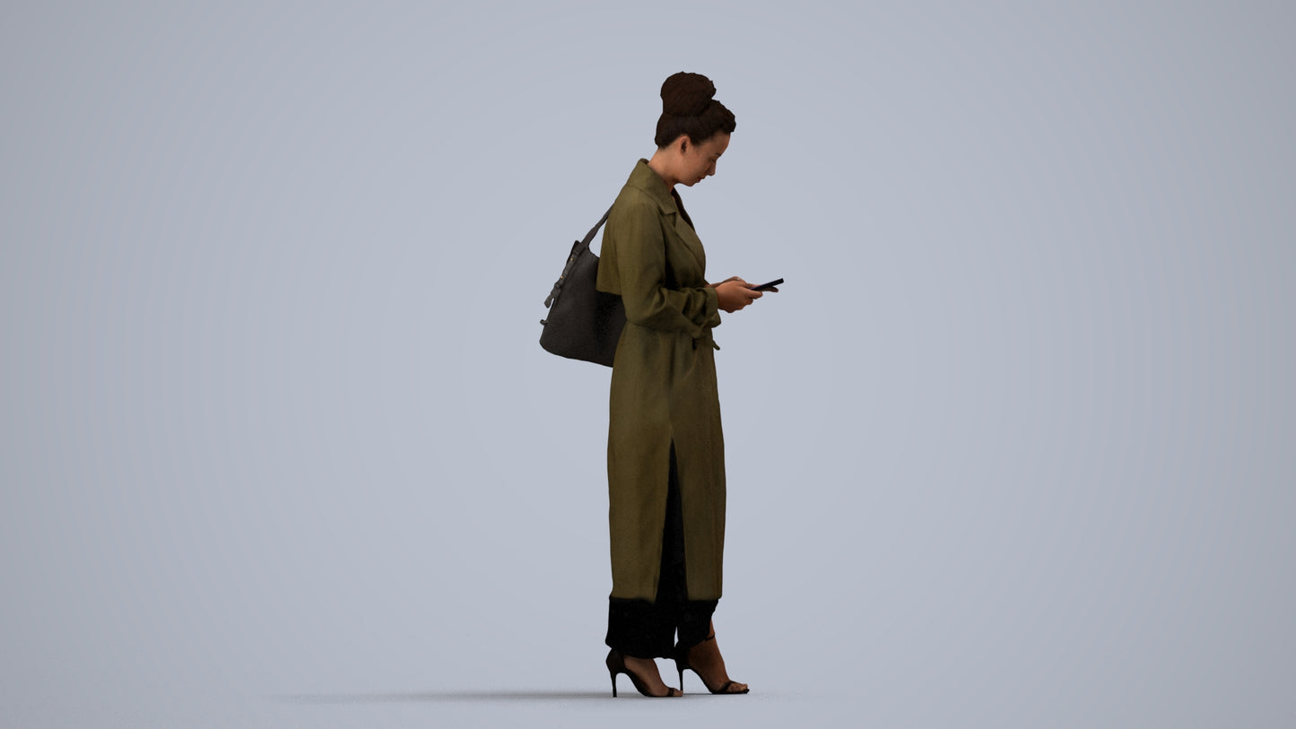 scanned 3D woman business standing, photogrammetry people for Enscape and V-Ray, side view render