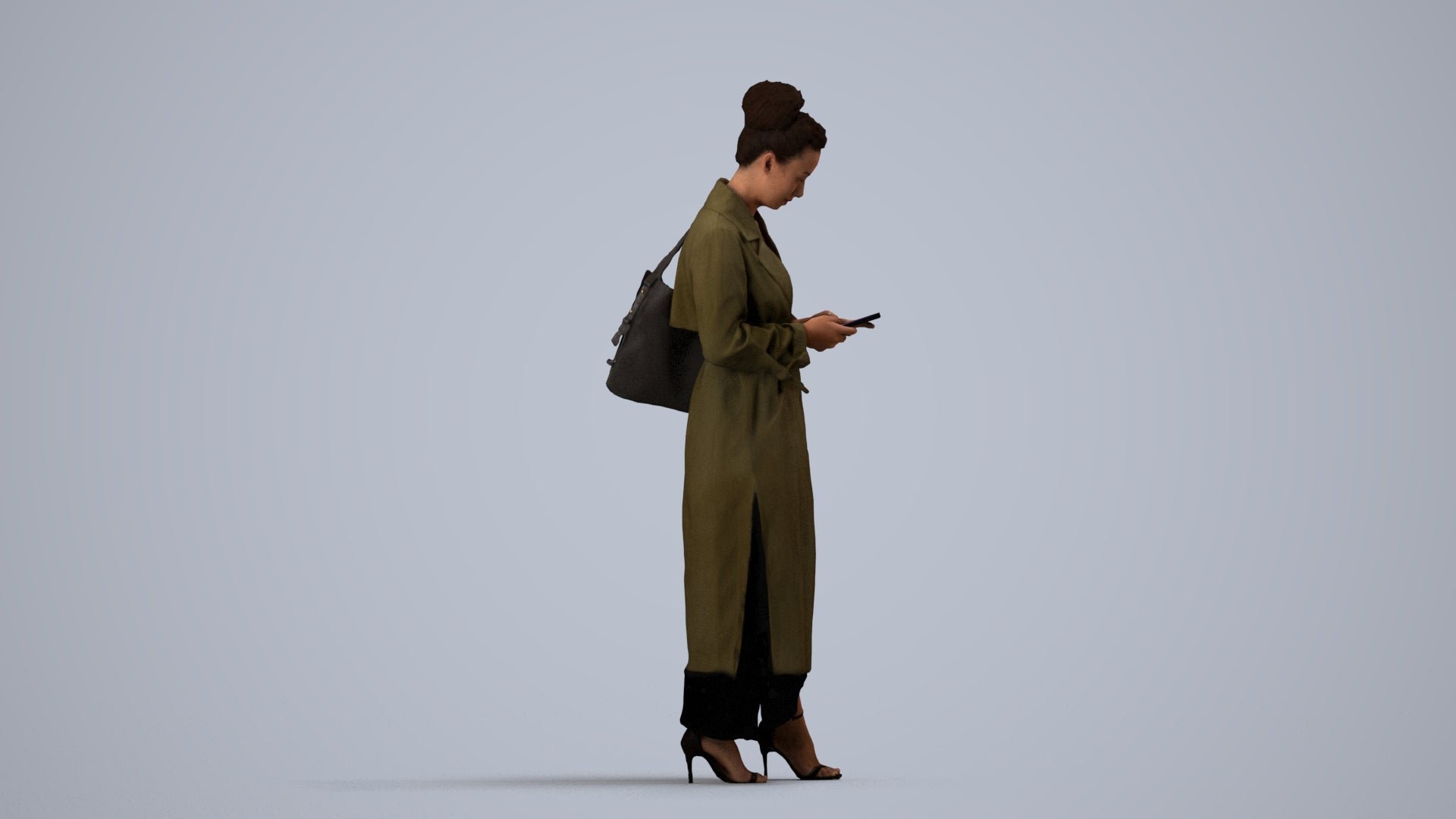 scanned 3D woman business standing, photogrammetry people for Enscape and V-Ray, side view render