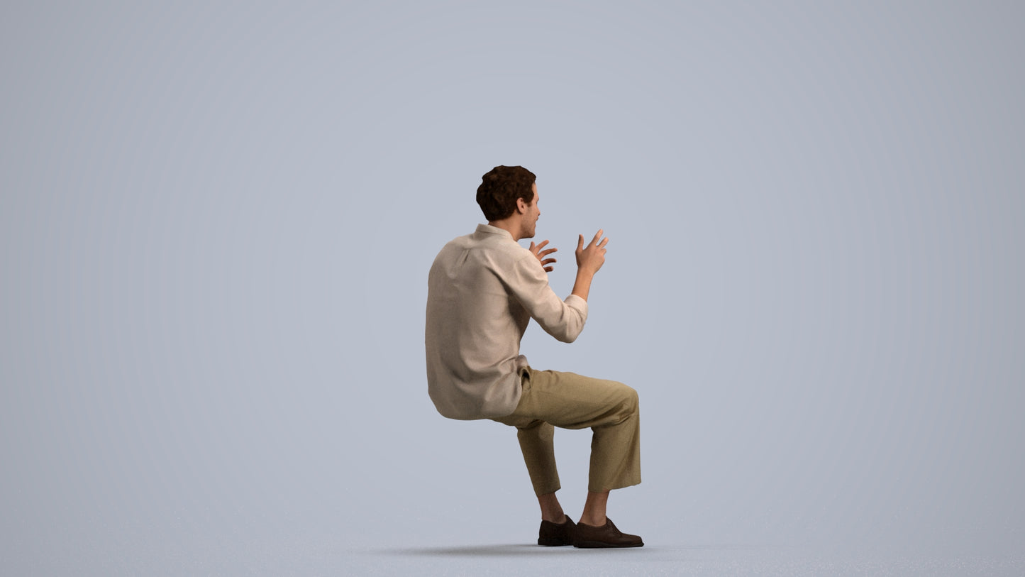 3D scanned man sitting casual, photorealistic archviz people for Enscape and SketchUp, front view render