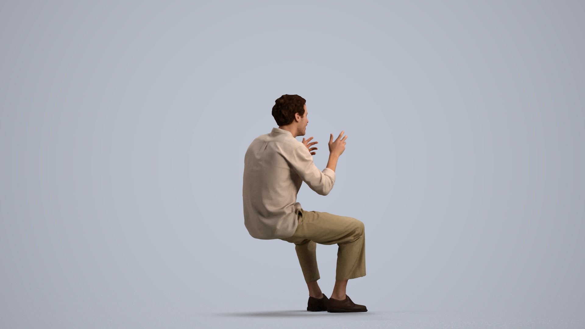 3D scanned man sitting casual, photorealistic archviz people for Enscape and SketchUp, front view render