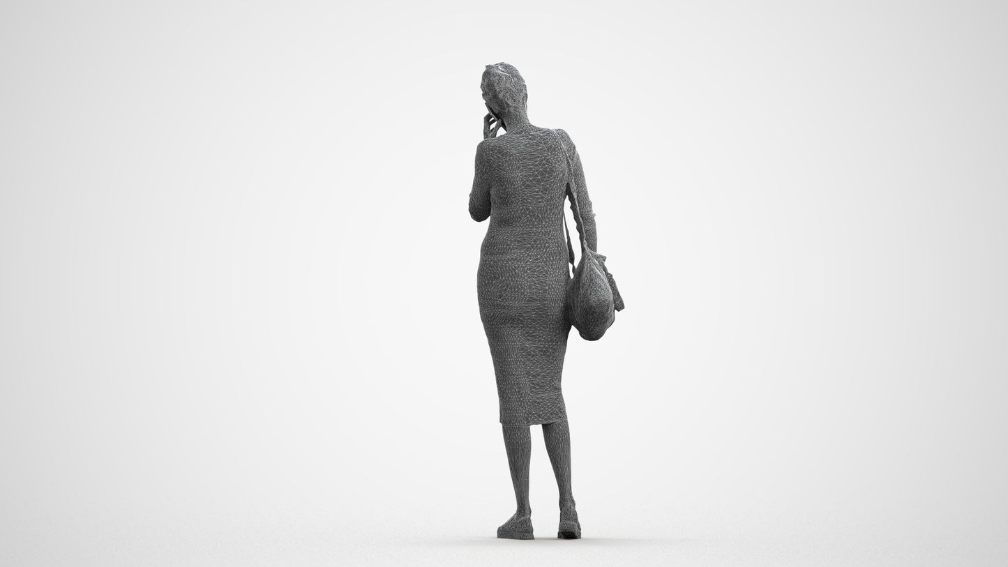 photogrammetry 3D woman casual walking, realistic human model archviz FBX, wireframe front view