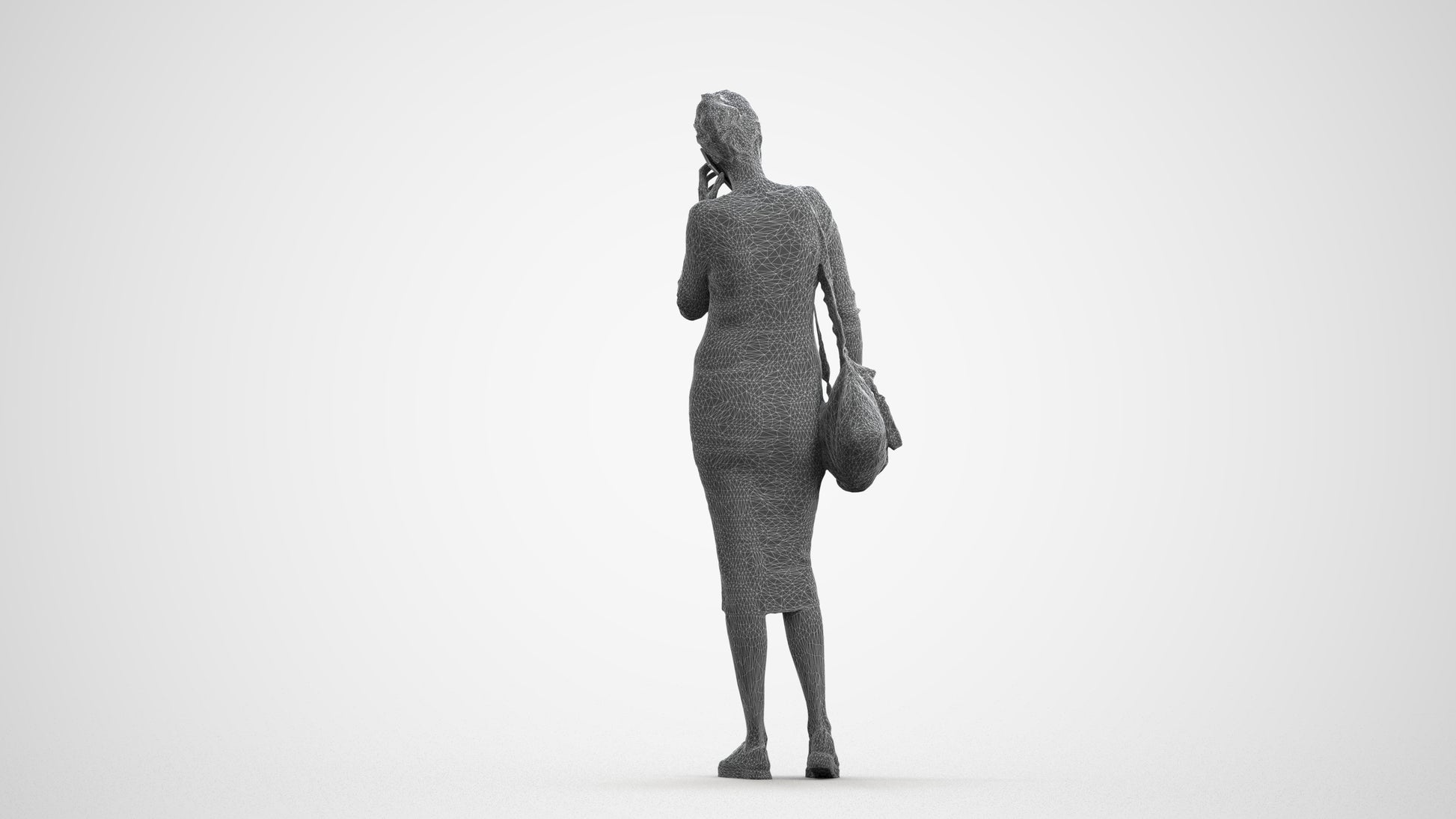 photogrammetry 3D woman casual walking, realistic human model archviz FBX, wireframe front view