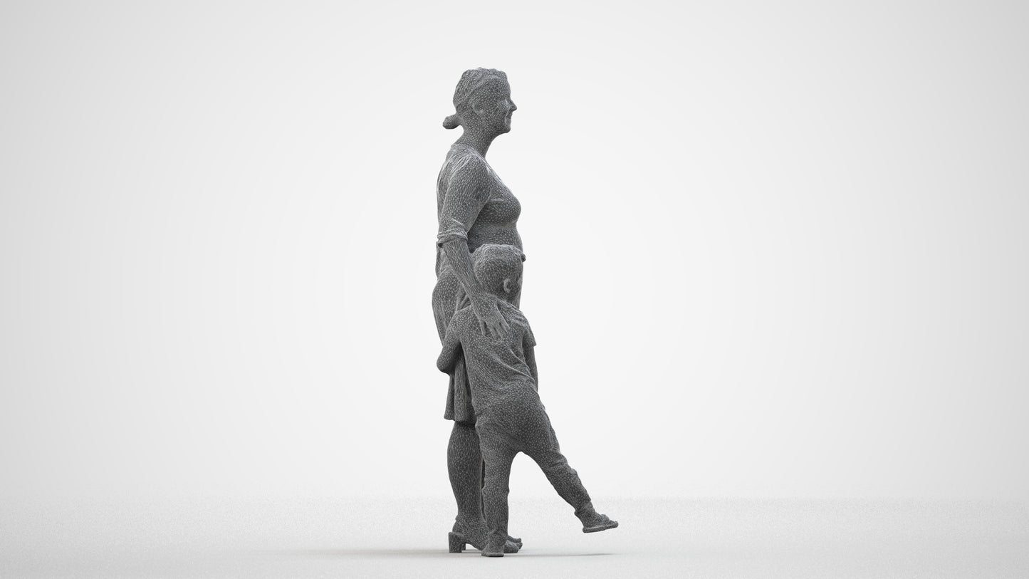 photogrammetry 3D girl casual kids, realistic human model archviz FBX, wireframe side view