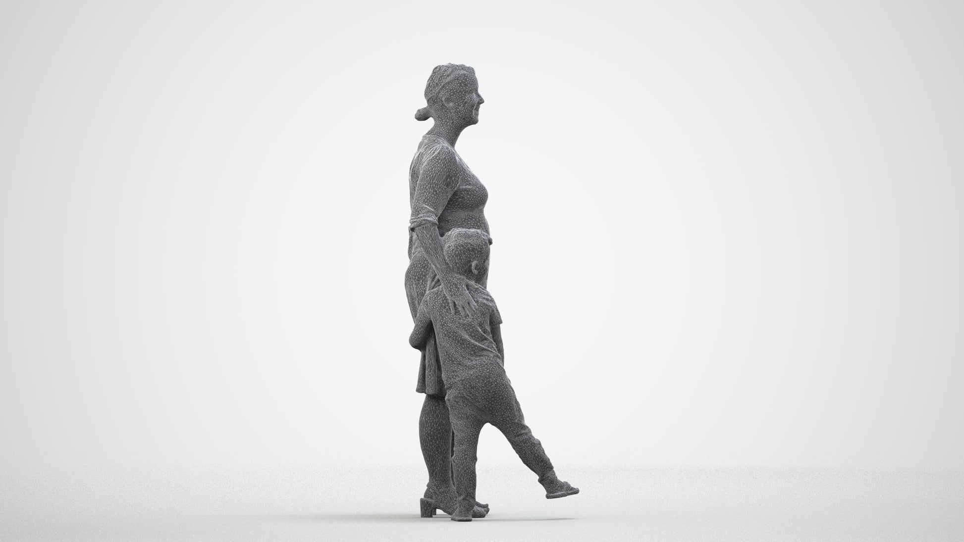 photogrammetry 3D girl casual kids, realistic human model archviz FBX, wireframe side view