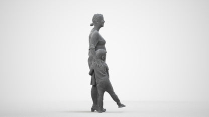 photogrammetry 3D girl casual kids, realistic human model archviz FBX, wireframe side view