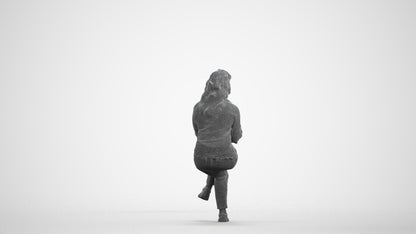 realistic 3D human woman casual sitting, archviz people FBX OBJ for Blender, wireframe front view