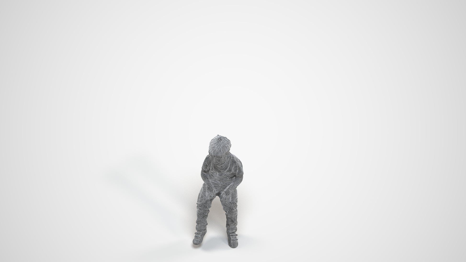 3D human model boy casual kids, photogrammetry scanned person for archviz, wireframe three-quarter view