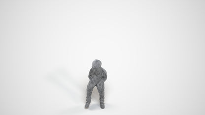 3D human model boy casual kids, photogrammetry scanned person for archviz, wireframe three-quarter view