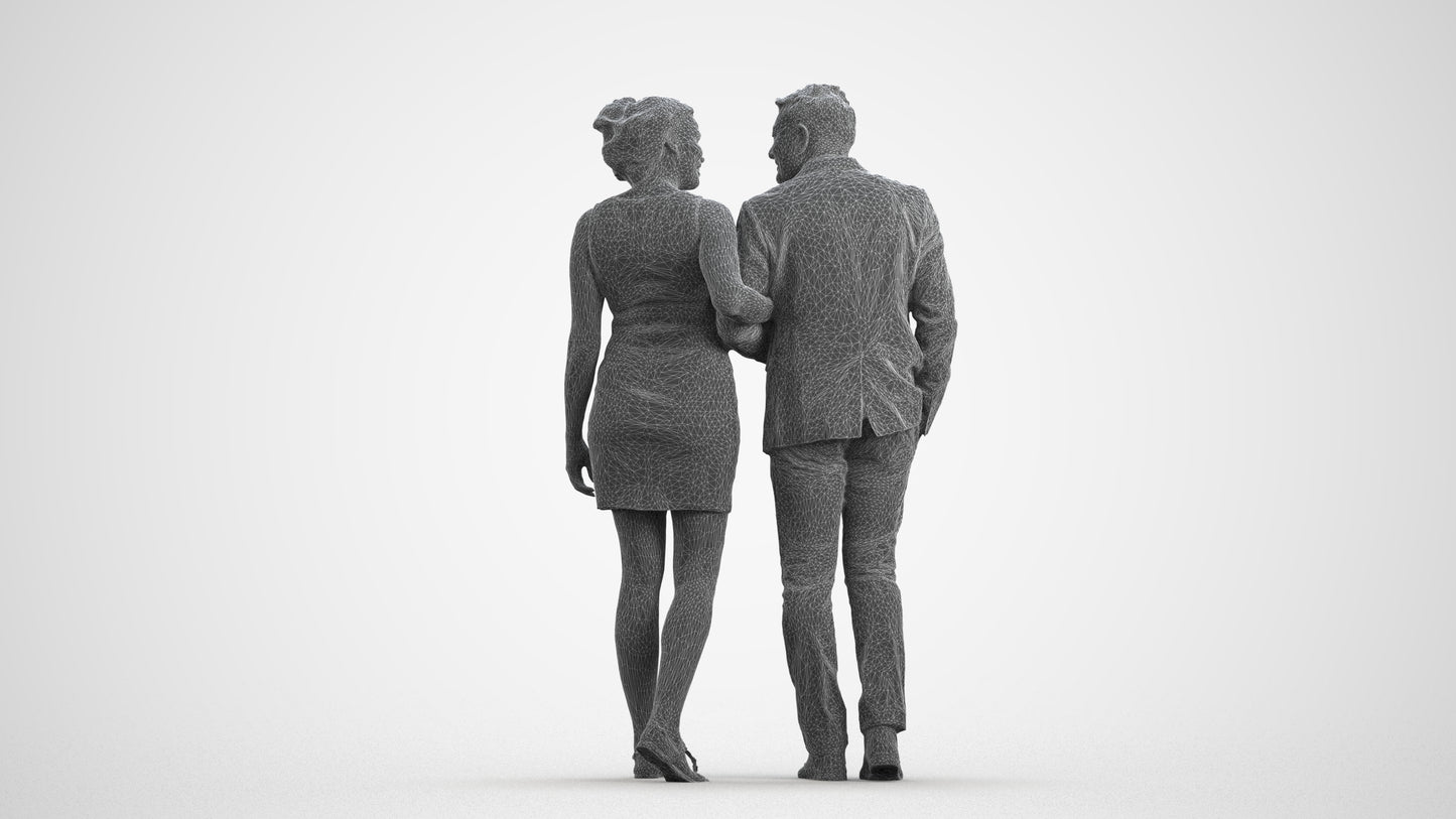 realistic 3D people woman casual couple, render-ready for V-Ray and Corona, FBX OBJ, wireframe front view