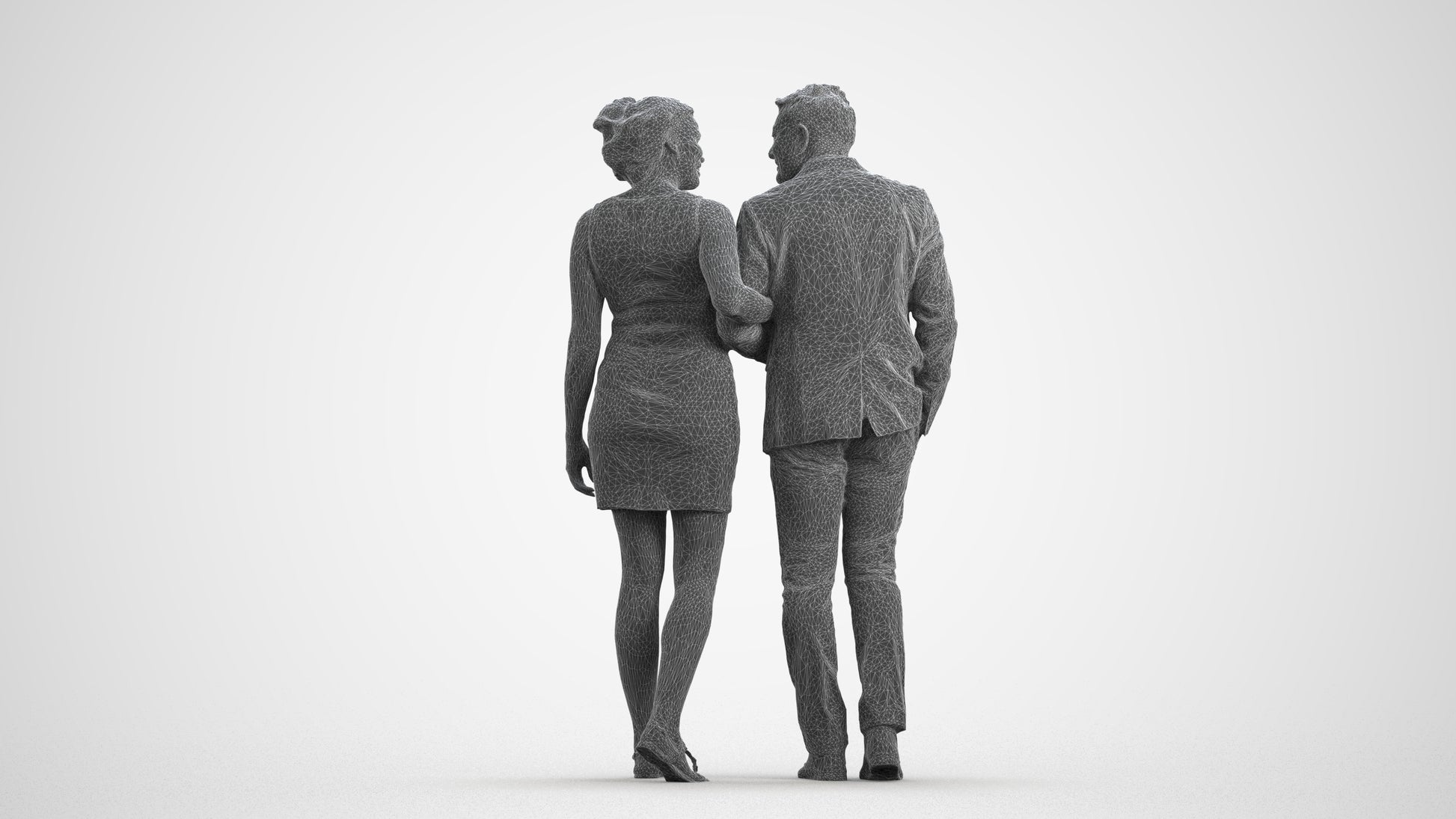 realistic 3D people woman casual couple, render-ready for V-Ray and Corona, FBX OBJ, wireframe front view