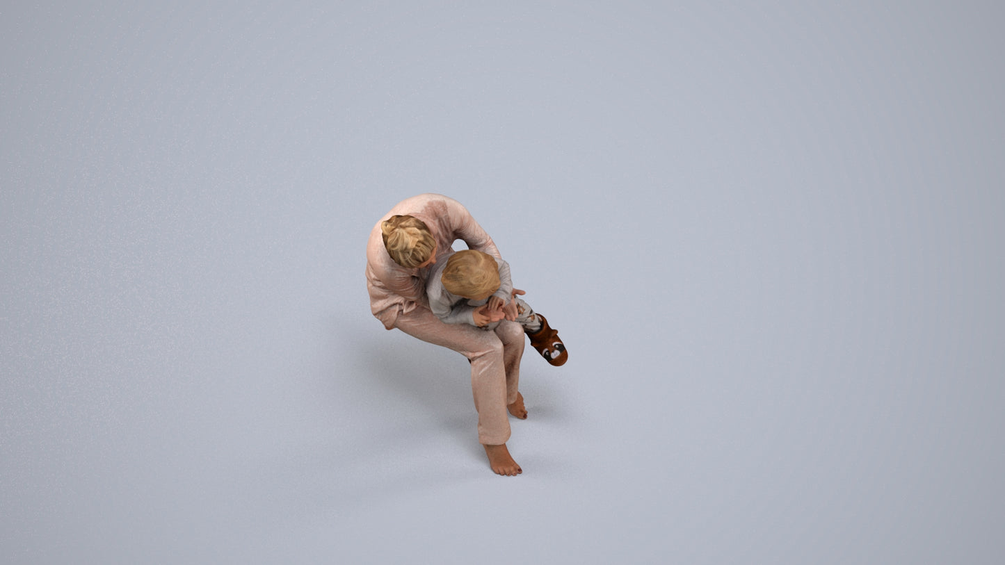 3D people model girl kids, scanned human for 3ds Max rendering, back view render