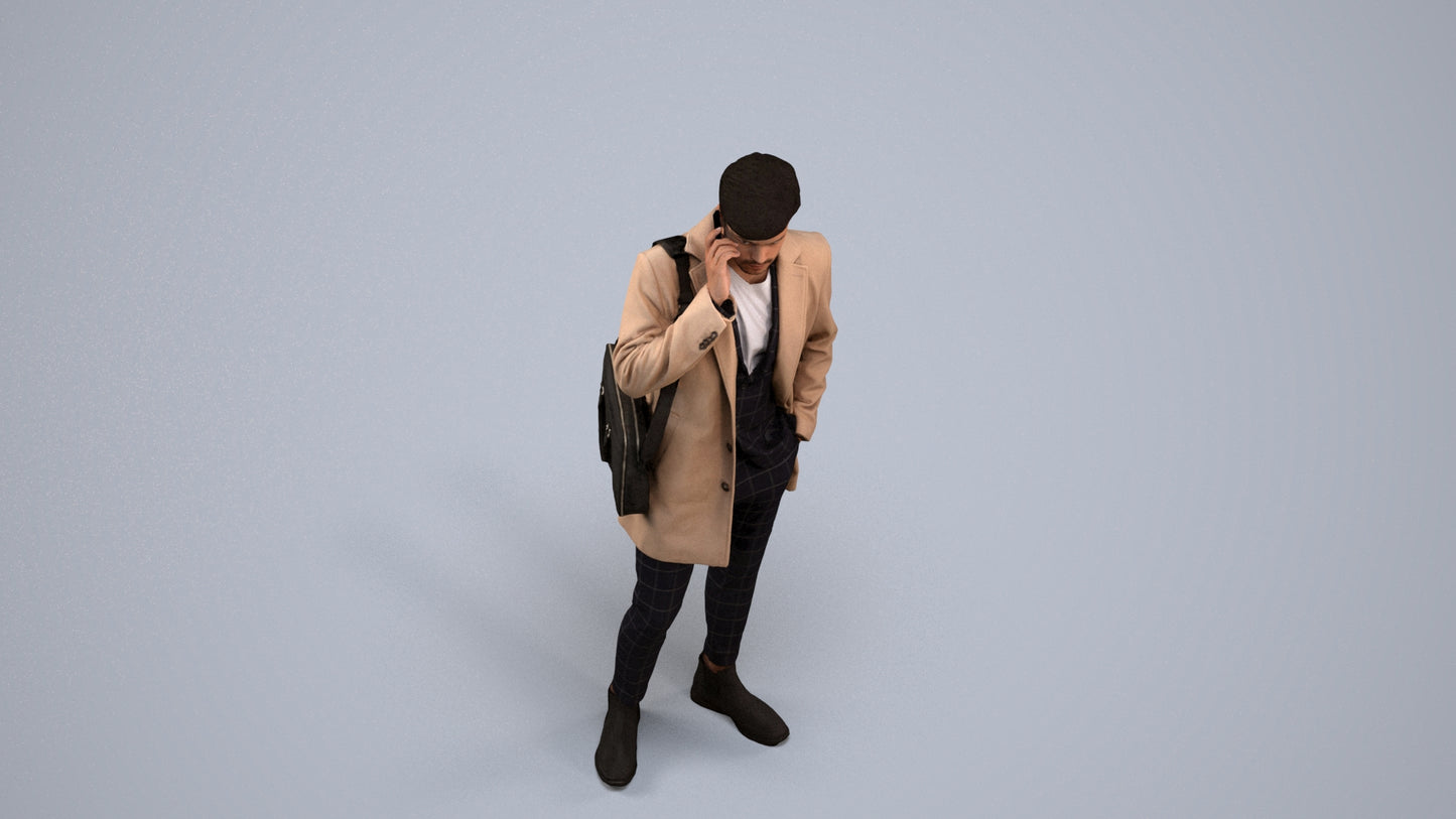 realistic 3D people man business standing, render-ready for V-Ray and Corona, FBX OBJ, back view render