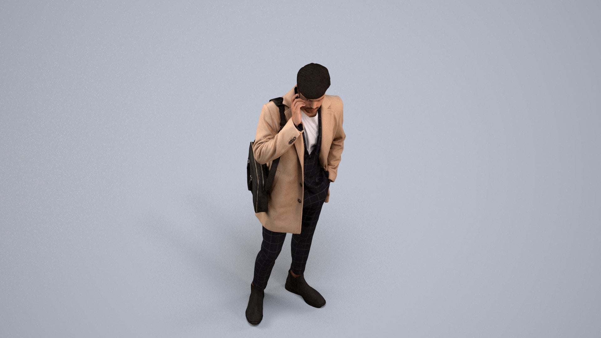 realistic 3D people man business standing, render-ready for V-Ray and Corona, FBX OBJ, back view render