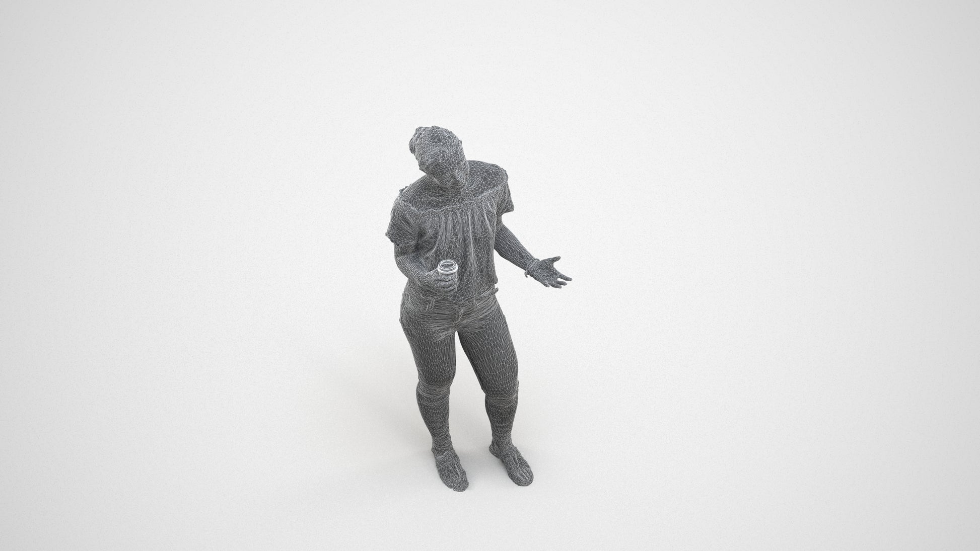 3D scanned woman standing casual, photorealistic archviz people for Enscape and SketchUp, wireframe three-quarter view