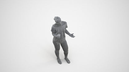 3D scanned woman standing casual, photorealistic archviz people for Enscape and SketchUp, wireframe three-quarter view