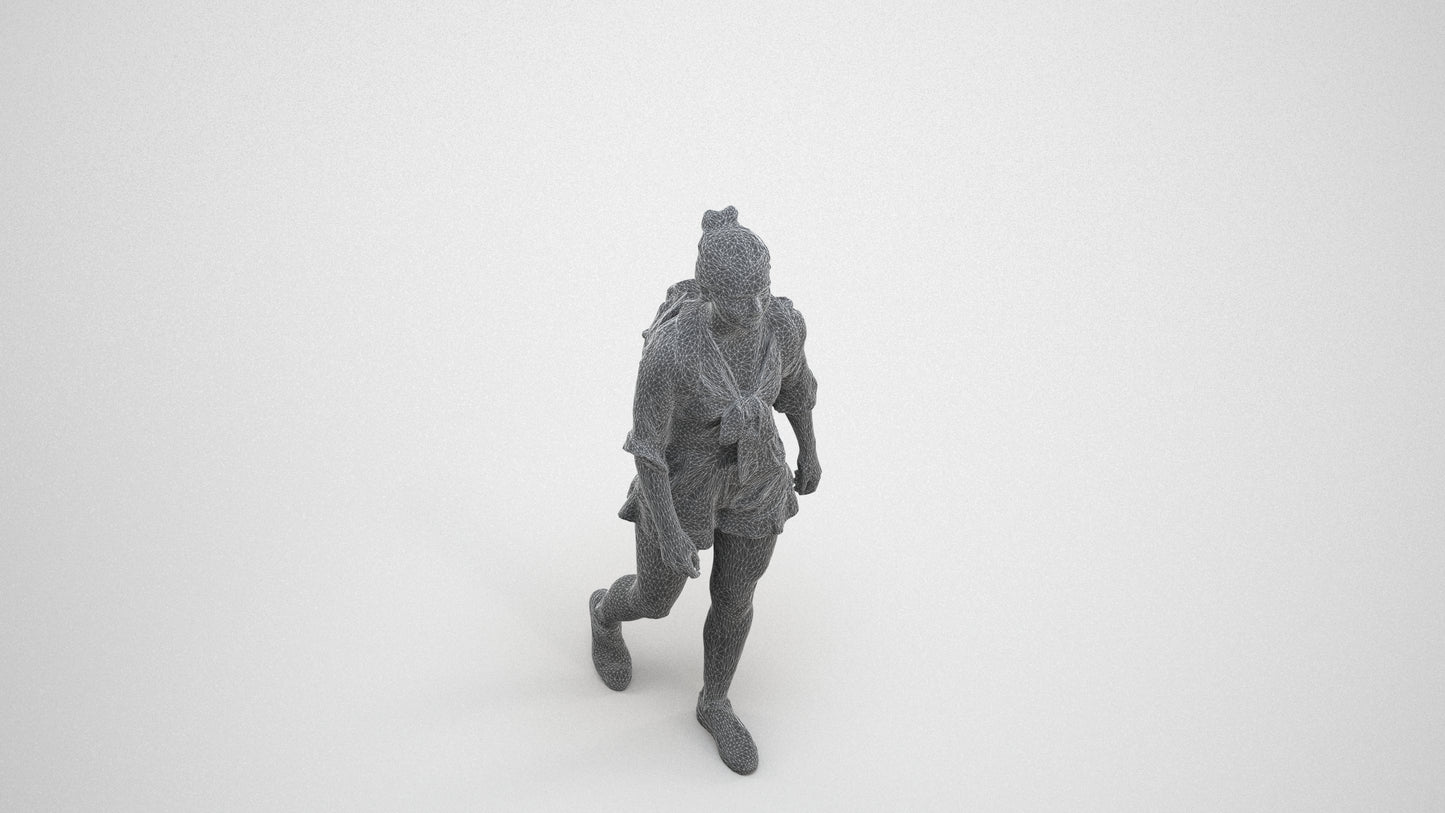 realistic 3D people girl casual kids, render-ready for V-Ray and Corona, FBX OBJ, wireframe three-quarter view