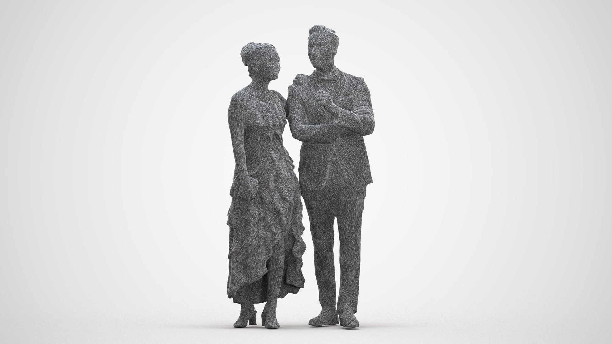 3D human model woman formal formalaffairs, photogrammetry scanned person for archviz, three-quarter front view render