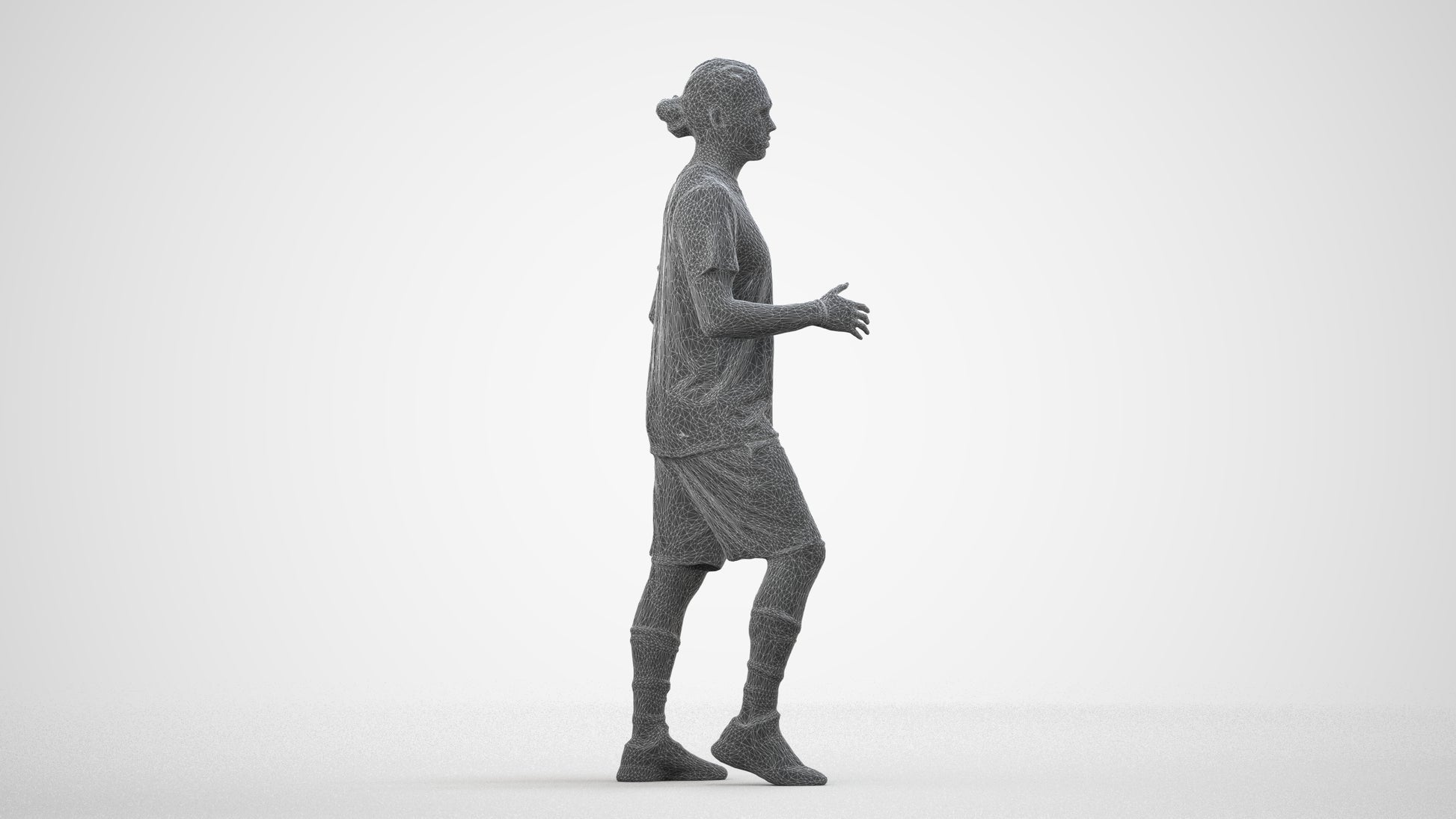 realistic 3D human man sport, archviz people FBX OBJ for Blender, wireframe side view