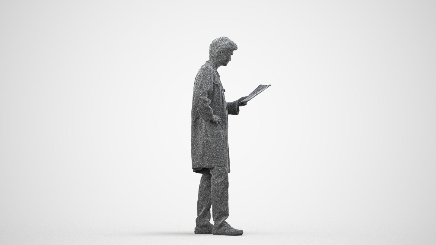 photogrammetry 3D man standing, realistic human model archviz FBX, wireframe side view