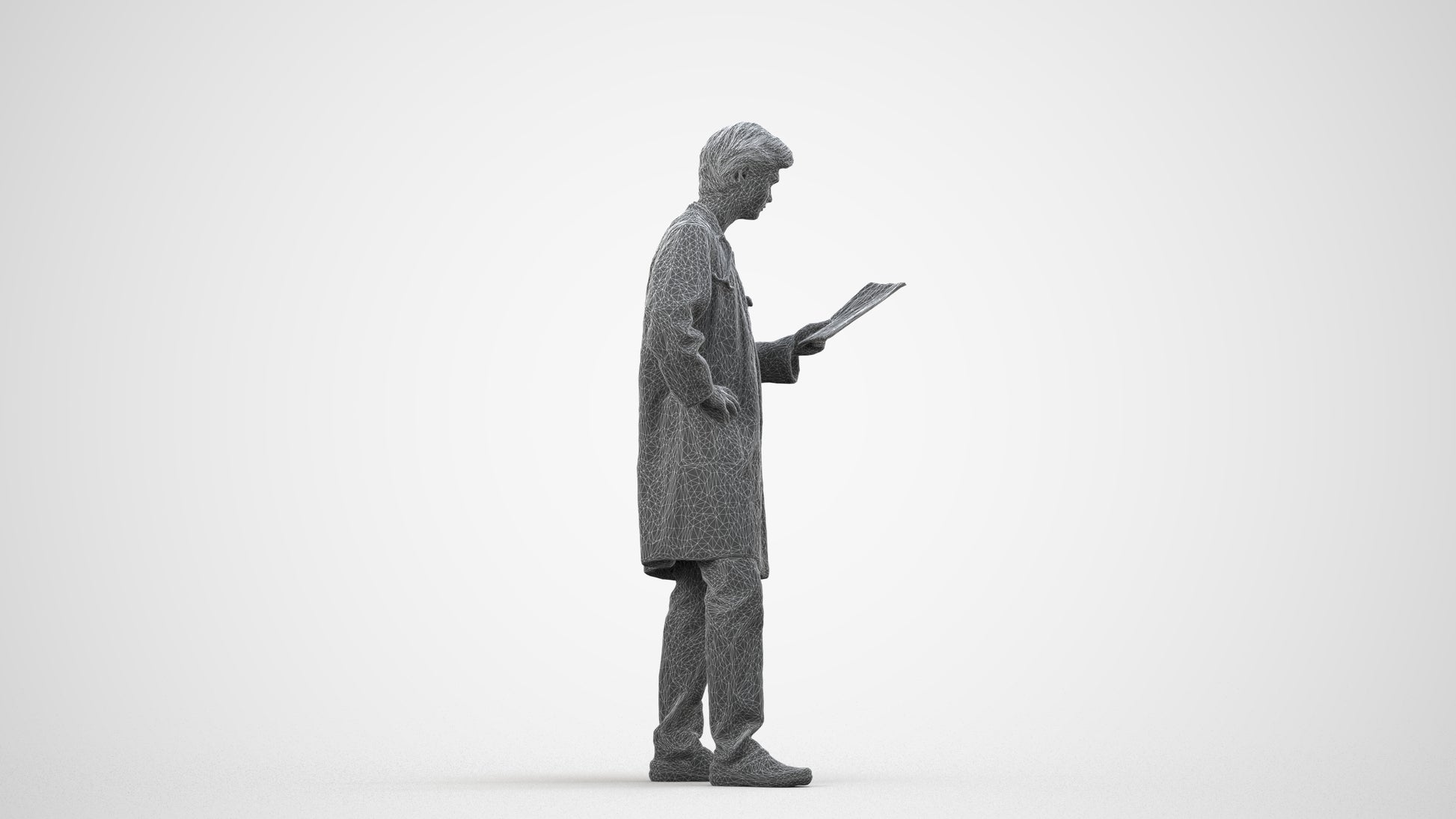 photogrammetry 3D man standing, realistic human model archviz FBX, wireframe side view