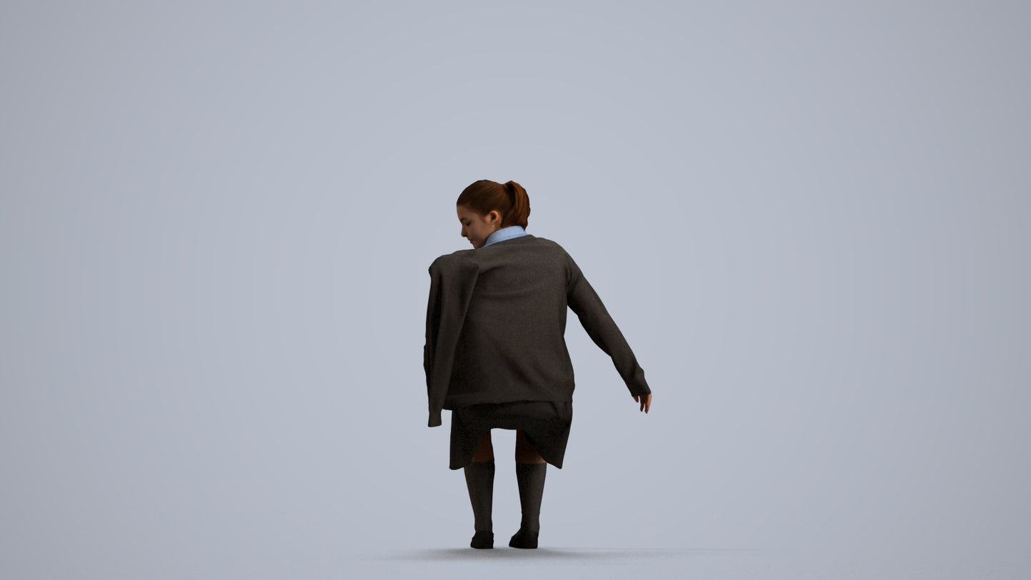 realistic 3D human girl kids, archviz people FBX OBJ for Blender, front view render