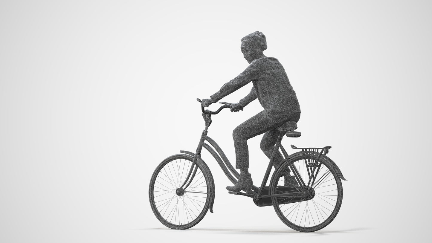 scanned 3D woman casual cycling, photogrammetry people for Enscape and V-Ray, square thumbnail