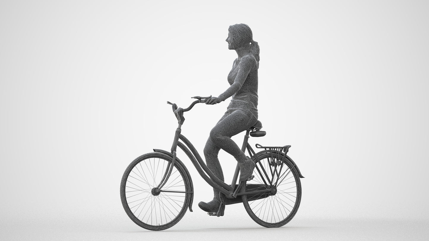 realistic 3D human woman casual cycling, archviz people FBX OBJ for Blender, square thumbnail
