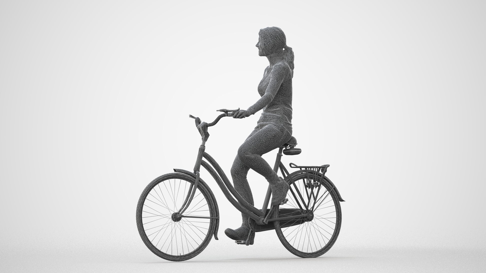 realistic 3D human woman casual cycling, archviz people FBX OBJ for Blender, square thumbnail