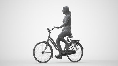 realistic 3D human woman casual cycling, archviz people FBX OBJ for Blender, square thumbnail