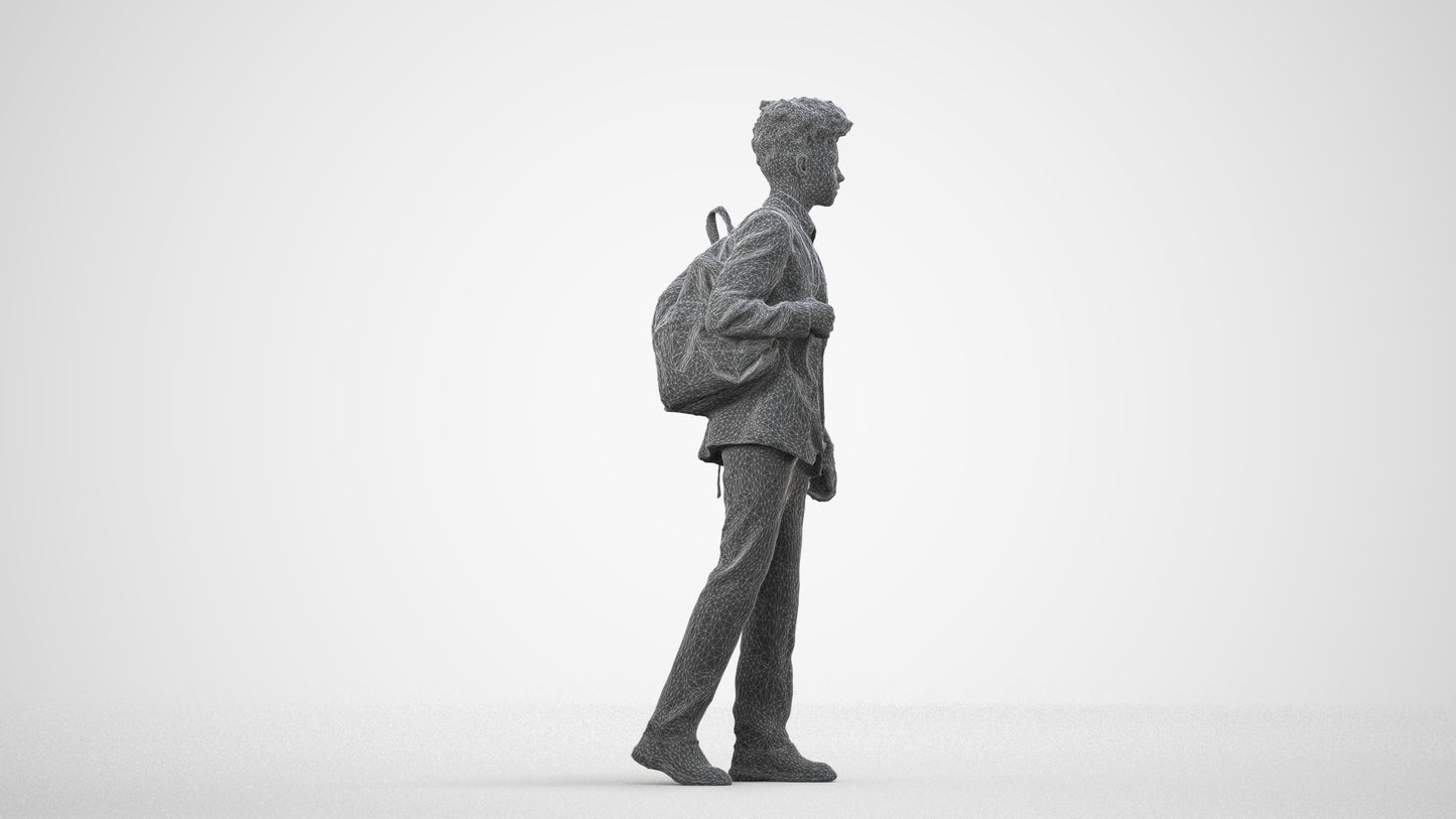 realistic 3D people man kids, render-ready for V-Ray and Corona, FBX OBJ, wireframe side view