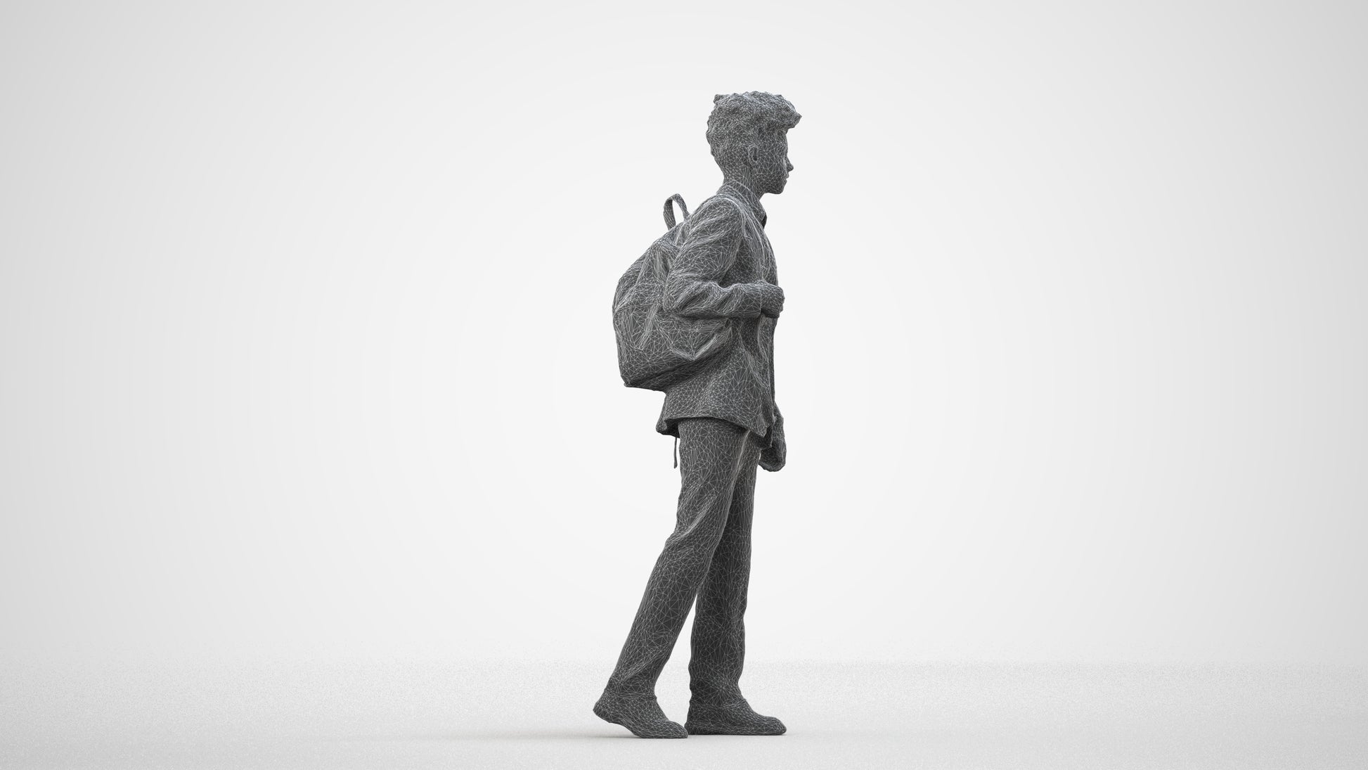 realistic 3D people man kids, render-ready for V-Ray and Corona, FBX OBJ, wireframe side view
