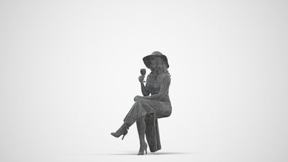 3D scanned woman sitting casual, photorealistic archviz people for Enscape and SketchUp, three-quarter front view render