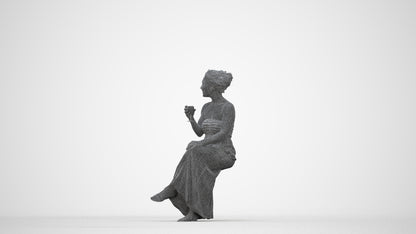 photogrammetry 3D woman casual sitting, realistic human model archviz FBX, wireframe back view