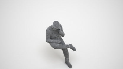 realistic 3D man casual sitting, scanned archviz people for Blender and 3ds Max, wireframe three-quarter view
