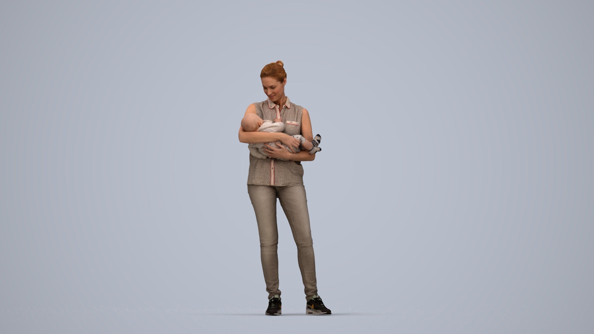 realistic 3D girl casual kids, scanned archviz people for Blender and 3ds Max, top-down view render