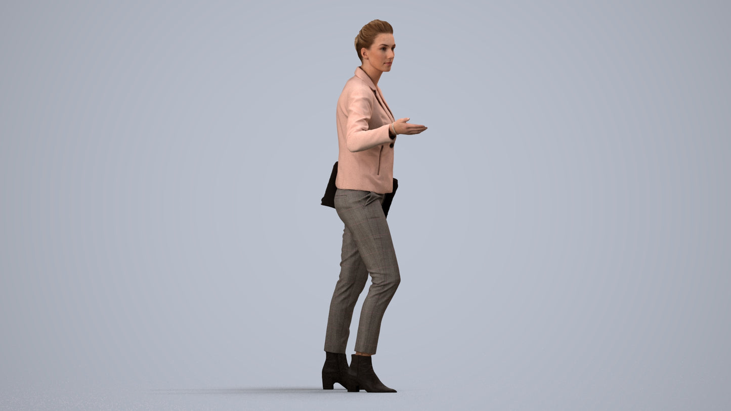 realistic 3D people woman business, render-ready for V-Ray and Corona, FBX OBJ, side view render