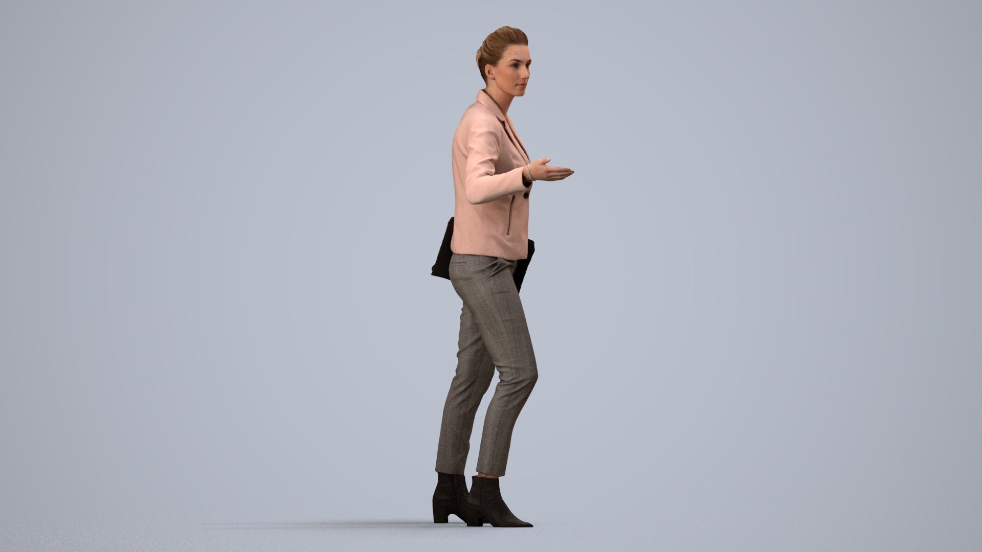 realistic 3D people woman business, render-ready for V-Ray and Corona, FBX OBJ, side view render