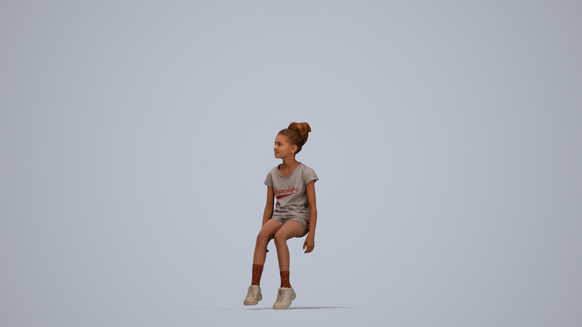 3D people model girl casual kids, scanned human for 3ds Max rendering, top-down view render