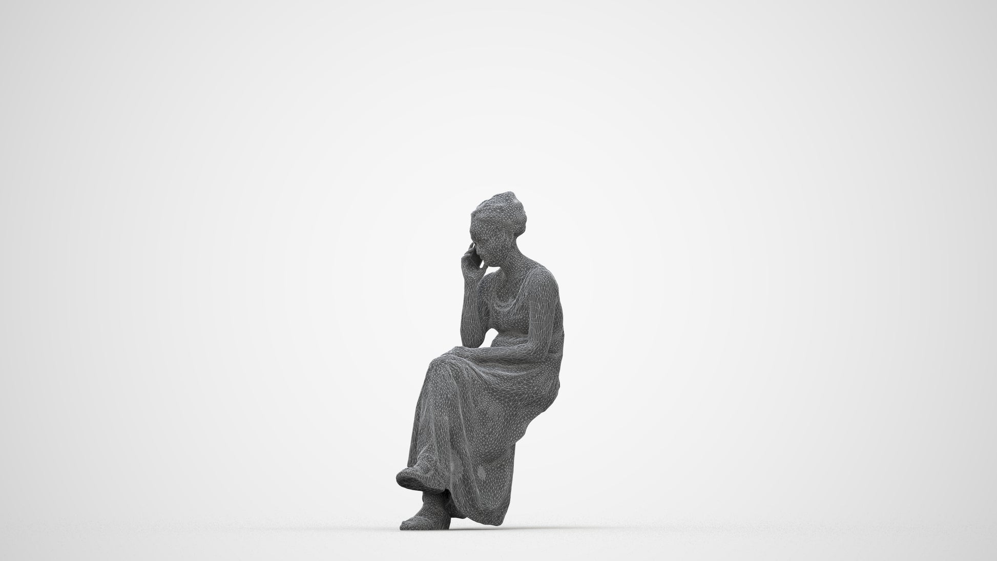 realistic 3D human woman casual sitting, archviz people FBX OBJ for Blender, wireframe back view