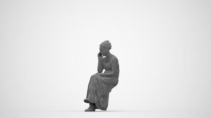 realistic 3D human woman casual sitting, archviz people FBX OBJ for Blender, wireframe back view