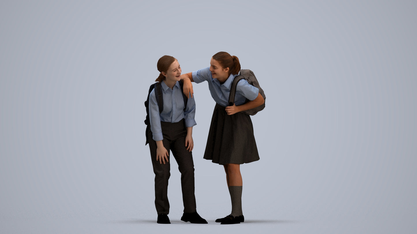 3D scanned girl kids, photorealistic archviz people for Enscape and SketchUp, standing pose render
