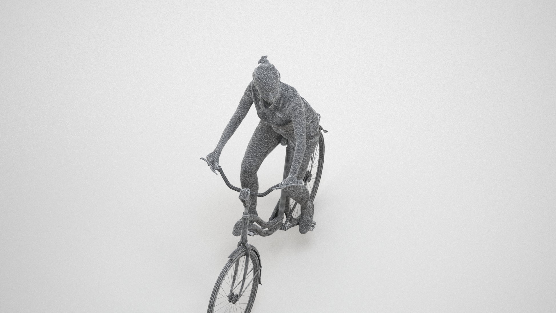 3D people model woman casual cycling, scanned human for 3ds Max rendering, wireframe three-quarter view