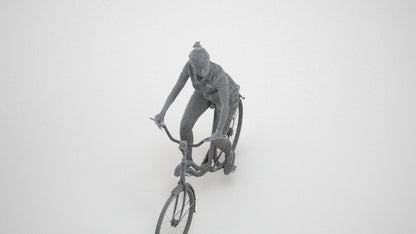 3D people model woman casual cycling, scanned human for 3ds Max rendering, wireframe three-quarter view