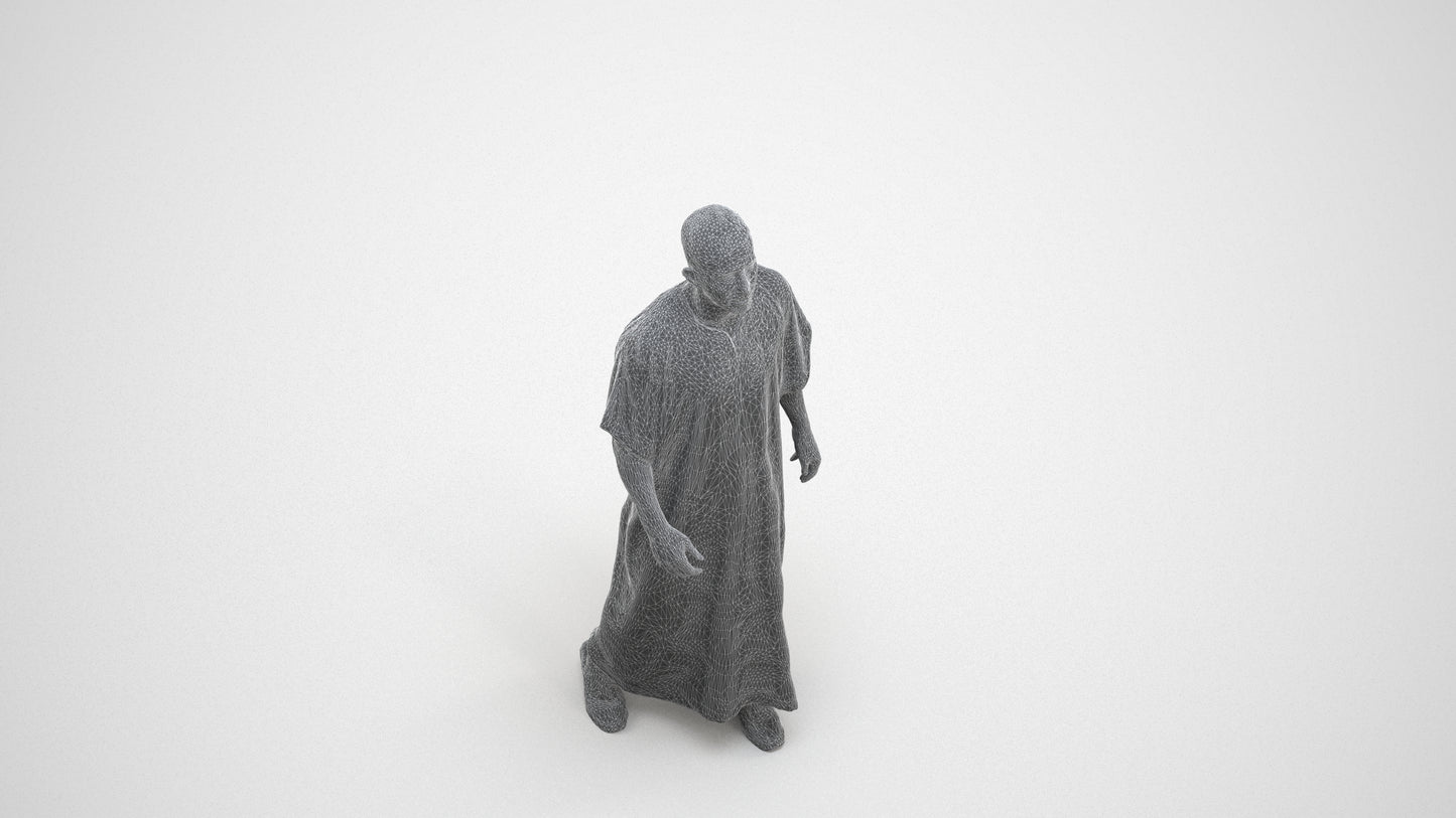 3D scanned man walking, photorealistic archviz people for Enscape and SketchUp, wireframe three-quarter view