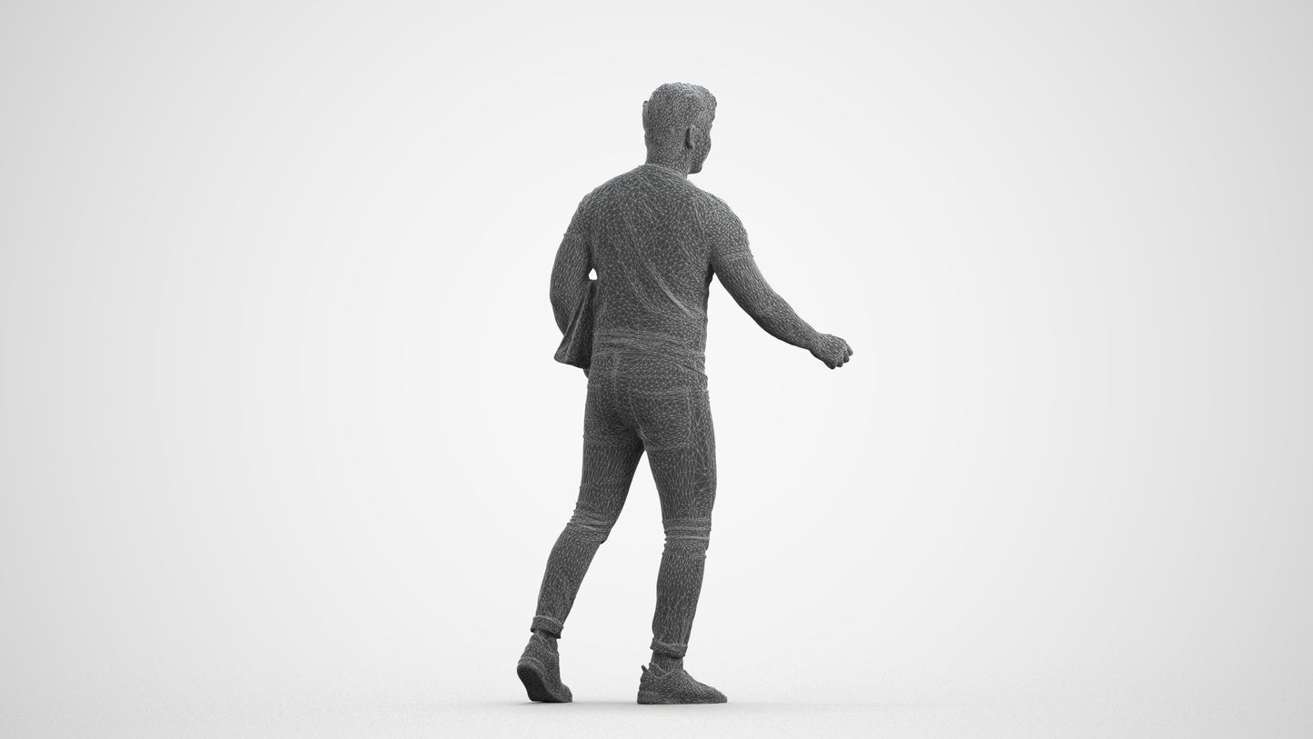 realistic 3D people man casual door, render-ready for V-Ray and Corona, FBX OBJ, wireframe front view