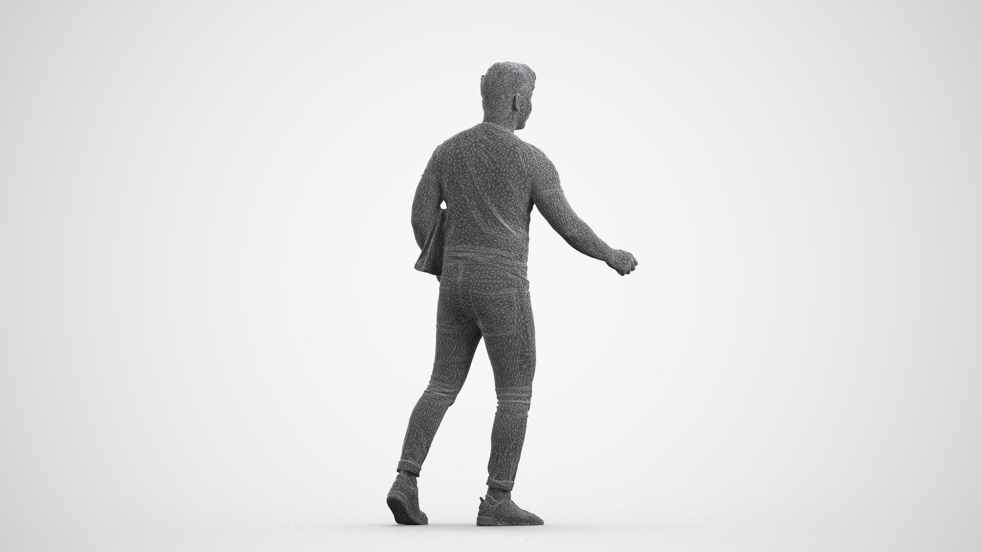realistic 3D people man casual door, render-ready for V-Ray and Corona, FBX OBJ, wireframe front view