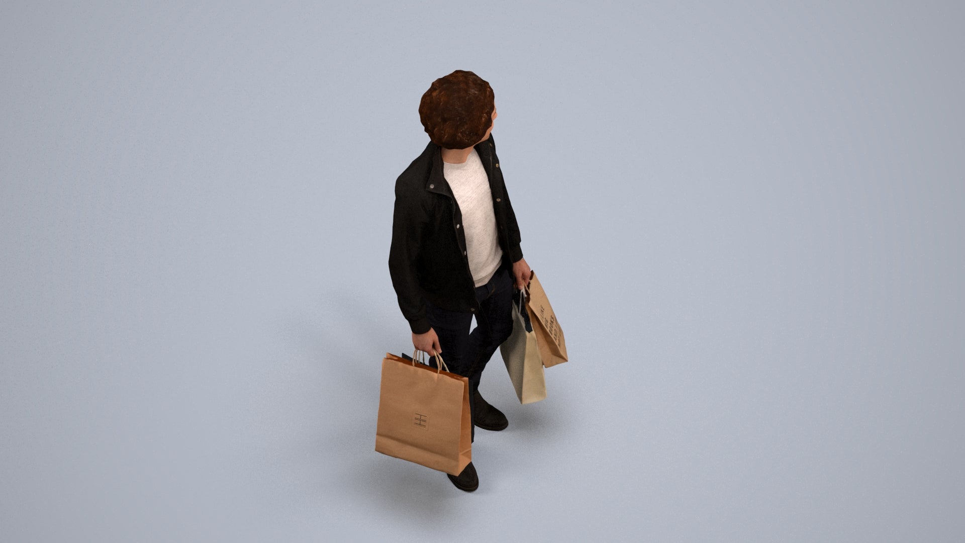realistic 3D man casual shopping, scanned archviz people for Blender and 3ds Max, back view render