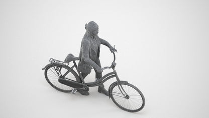 scanned 3D woman business cycling, photogrammetry people for Enscape and V-Ray, wireframe three-quarter view