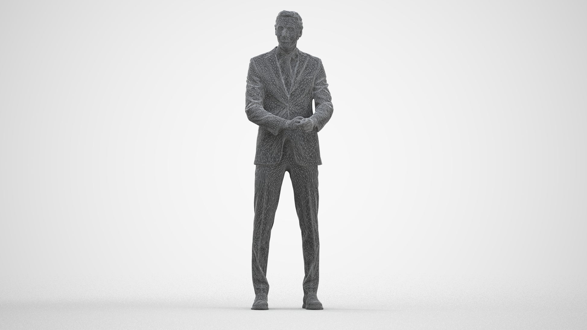 3D human model man business, photogrammetry scanned person for archviz, three-quarter front view render