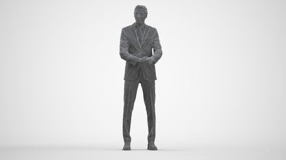 3D human model man business, photogrammetry scanned person for archviz, three-quarter front view render